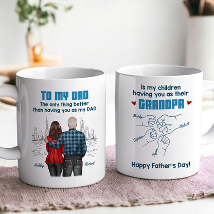 To Dad My Children Having You As Their Grandpa Fist Bump Blue Tone Personalized Mug, Gift For Dad