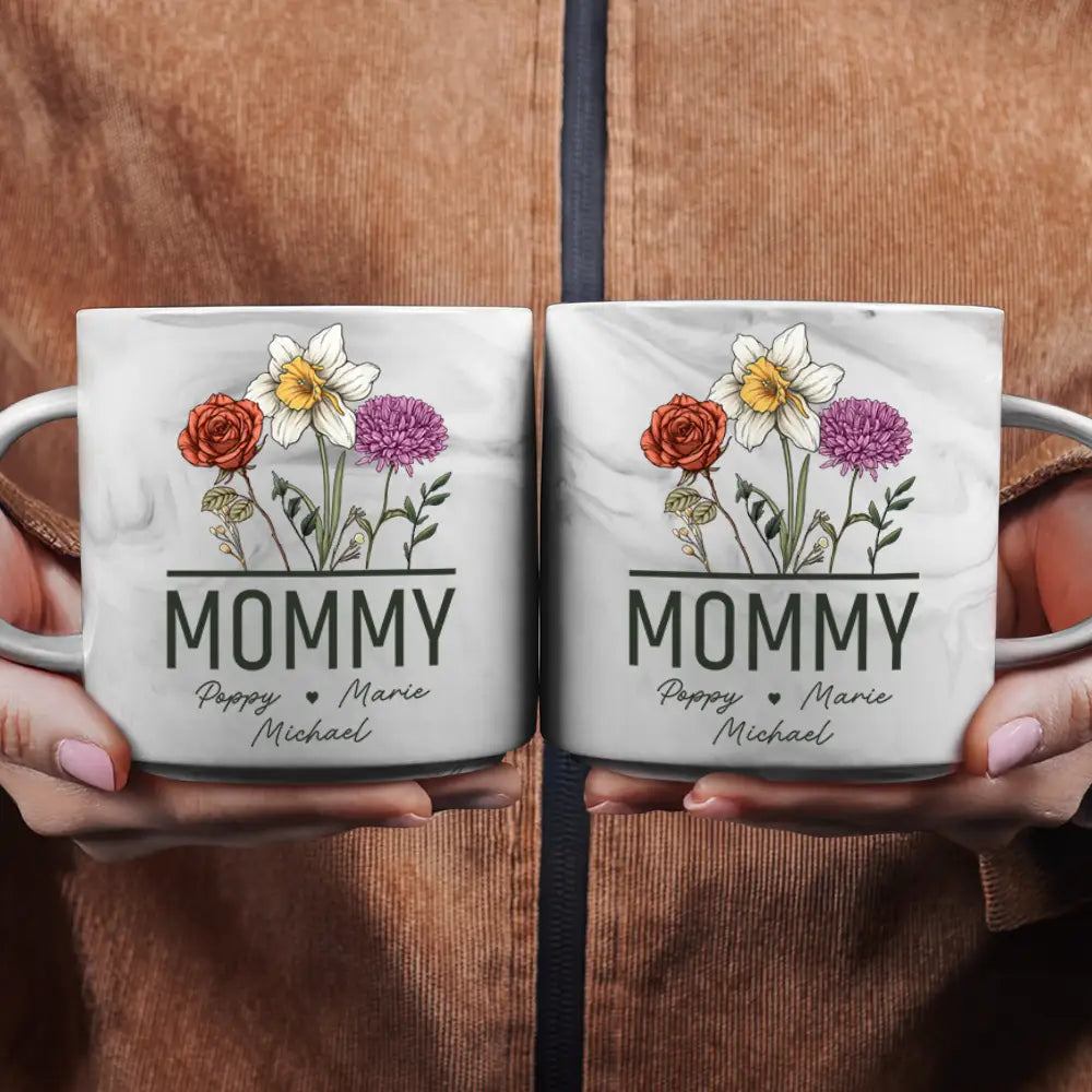Nana Grandma Mom Birth Flowers - Personalized Marble Mug