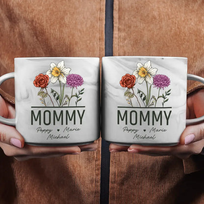 Nana Grandma Mom Birth Flowers - Personalized Marble Mug