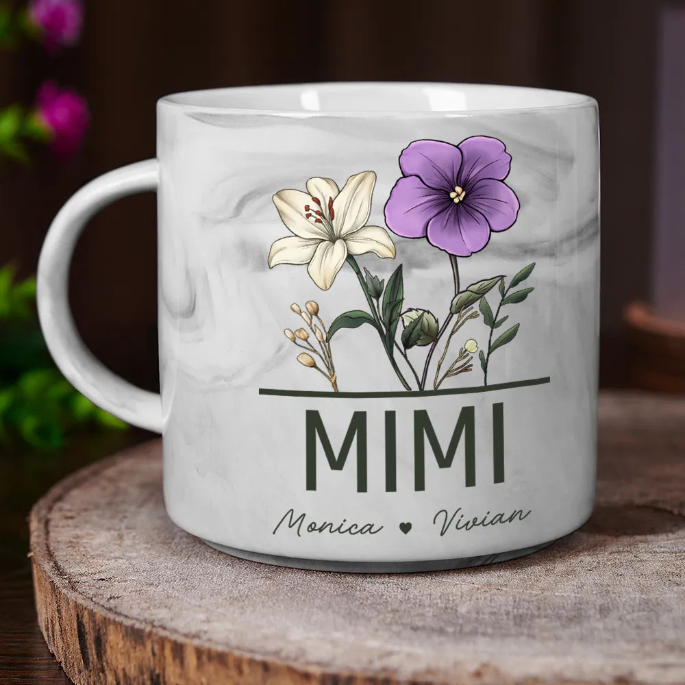 Nana Grandma Mom Birth Flowers - Personalized Marble Mug