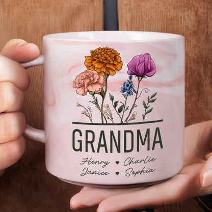 Nana Grandma Mom Birth Flowers - Personalized Marble Mug