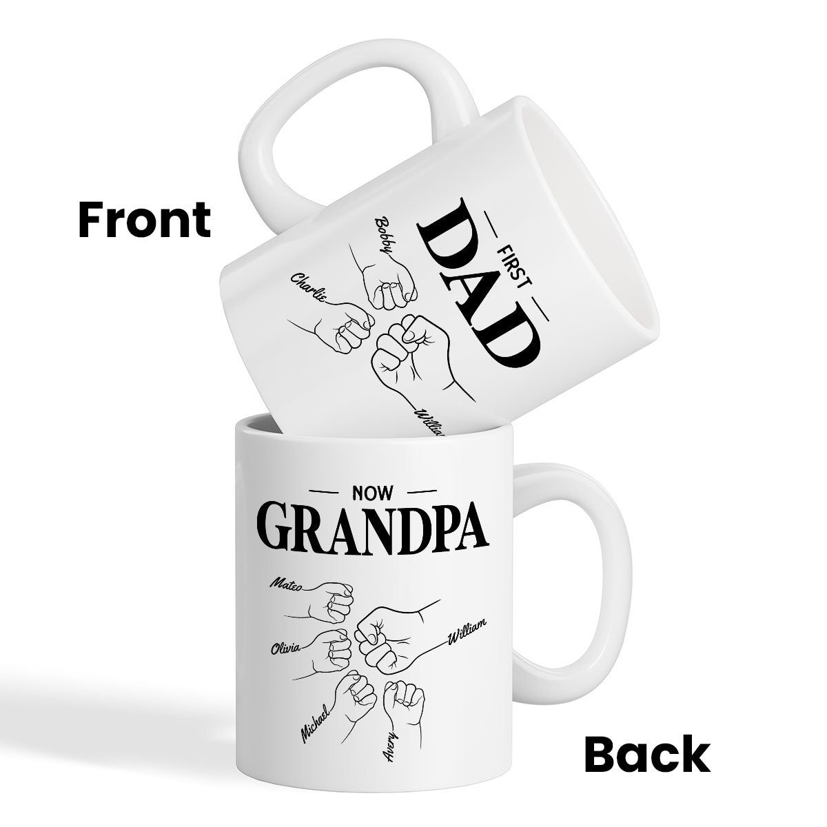 First Dad Now Grandpa Fist Bump Outline Father's Day Gift Personalized Mug