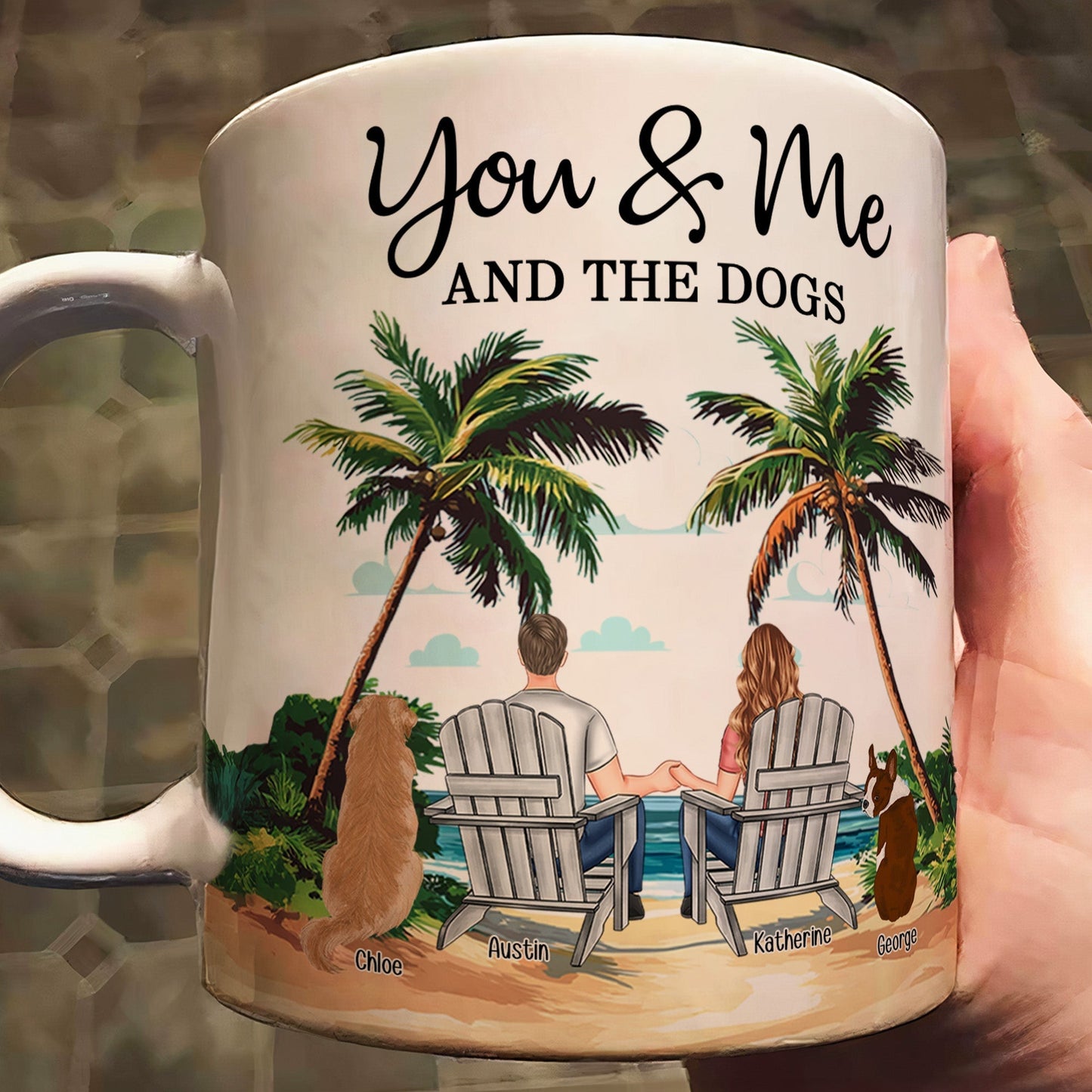Personalized White Ceramic Mug You & Me and the Dogs, Custom Mug for Couples with Their Dogs, Perfect Gift for Dog Lovers,