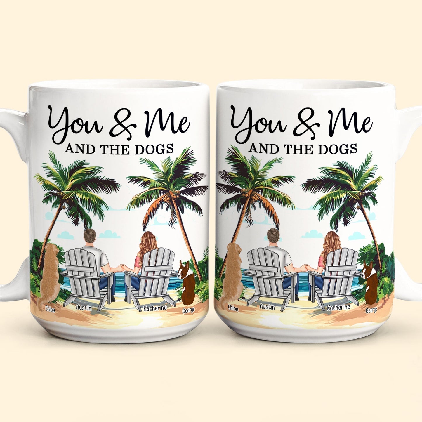 Personalized White Ceramic Mug You & Me and the Dogs, Custom Mug for Couples with Their Dogs, Perfect Gift for Dog Lovers,