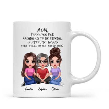 Embracing Doll Mom Daughter Sitting Thank You For Raising Independent Women Personalized Mug