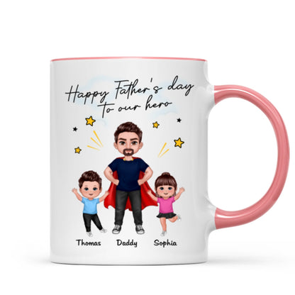 Happy Father's Day To Our Hero Super Dad & Happy Doll Kid Gift For Dad Personalized Mug