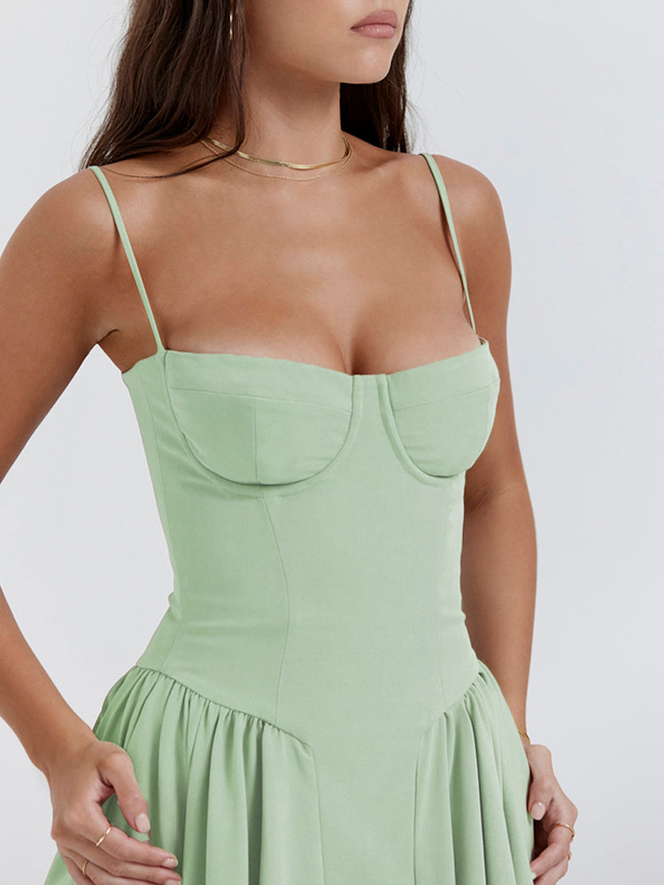Sweetheart Neck Spaghetti Straps Volume Midi Dress