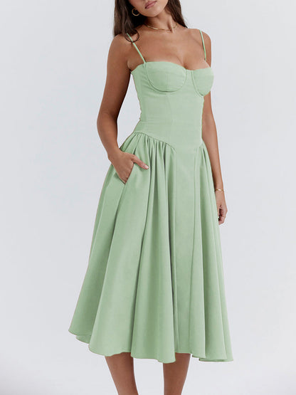Sweetheart Neck Spaghetti Straps Volume Midi Dress