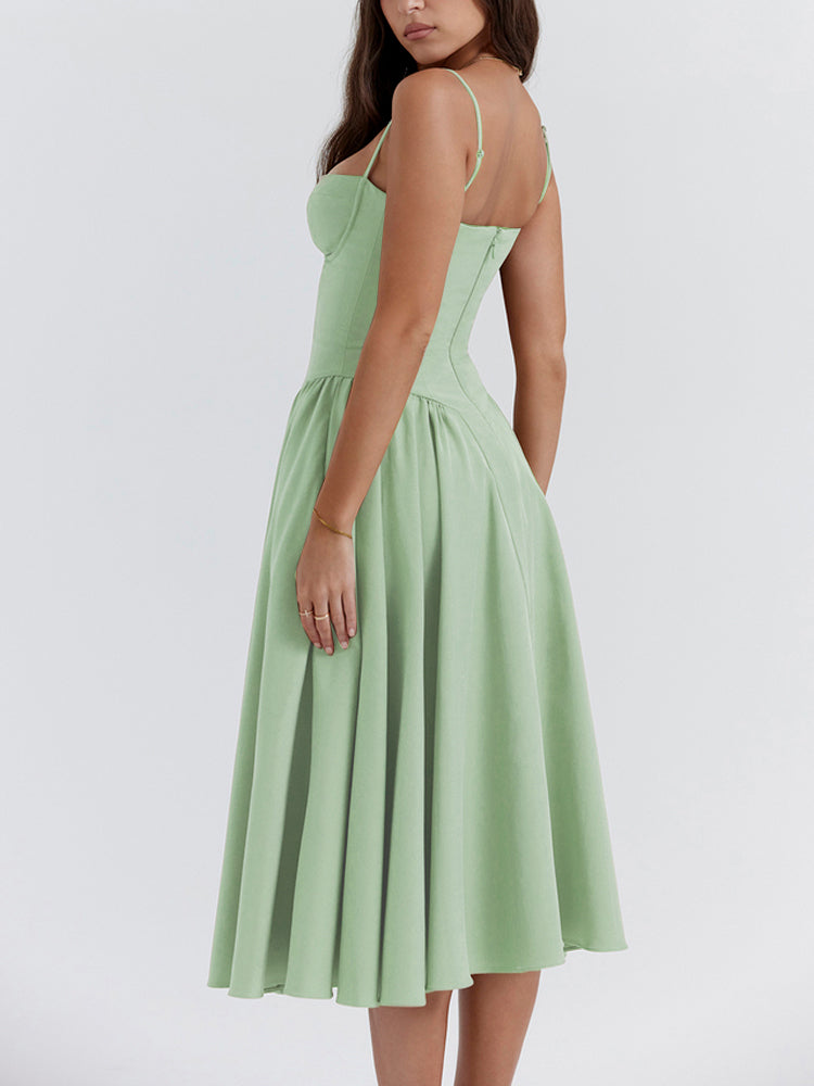 Sweetheart Neck Spaghetti Straps Volume Midi Dress