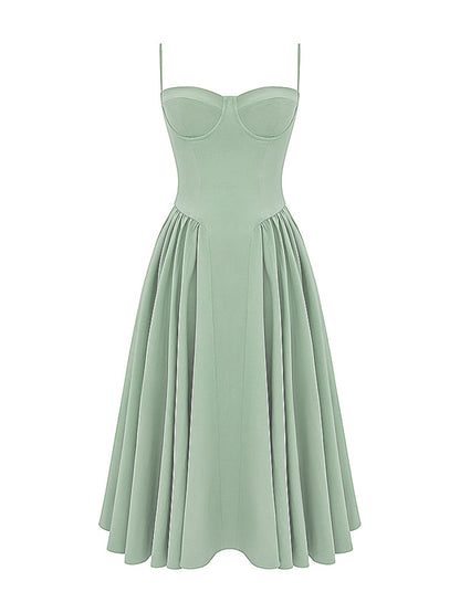 Sweetheart Neck Spaghetti Straps Volume Midi Dress
