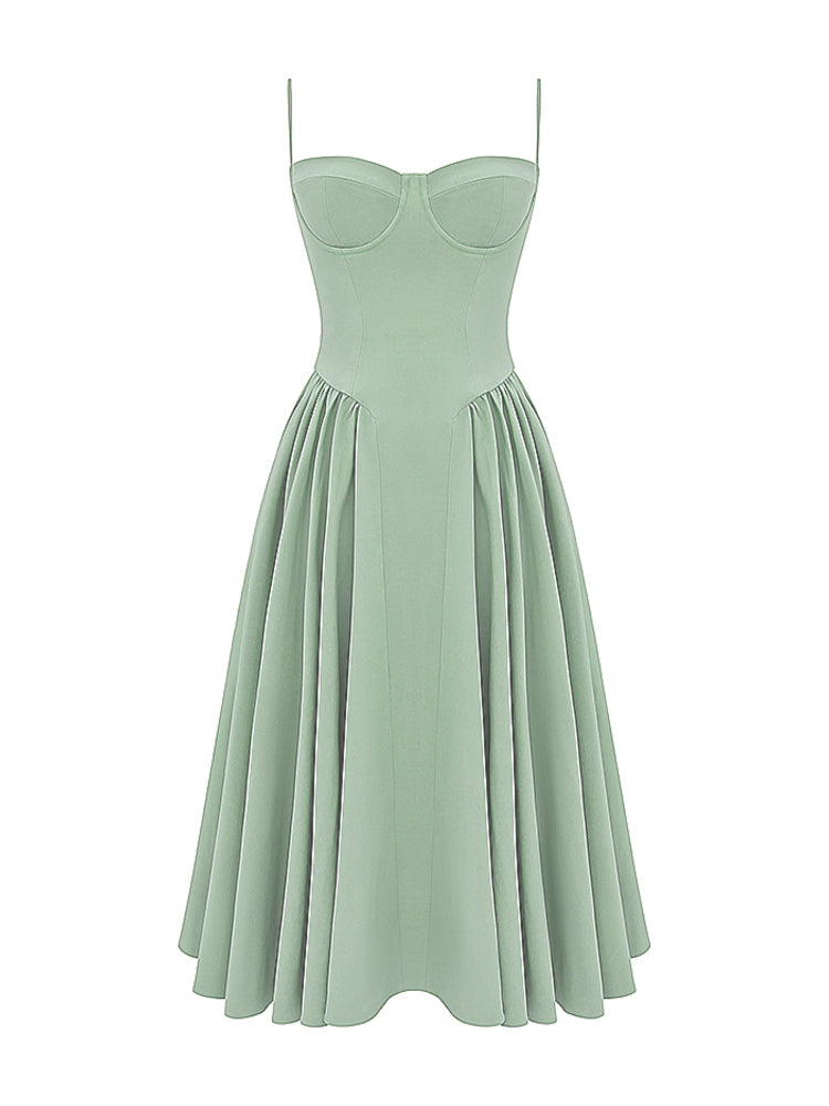 Sweetheart Neck Spaghetti Straps Volume Midi Dress