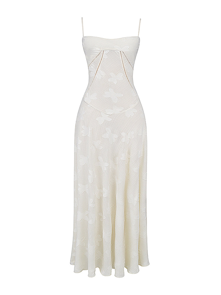 Elegant Thin Straps Floral Lace Maxi Dress