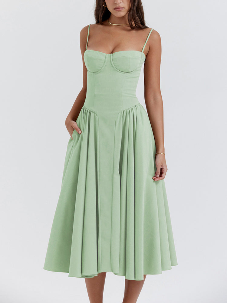 Sweetheart Neck Spaghetti Straps Volume Midi Dress