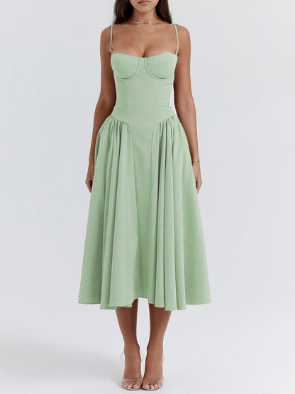 Sweetheart Neck Spaghetti Straps Volume Midi Dress