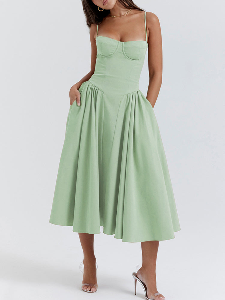 Sweetheart Neck Spaghetti Straps Volume Midi Dress