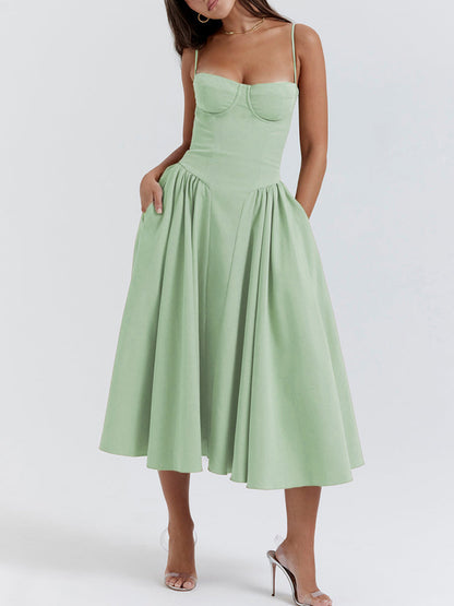 Sweetheart Neck Spaghetti Straps Volume Midi Dress