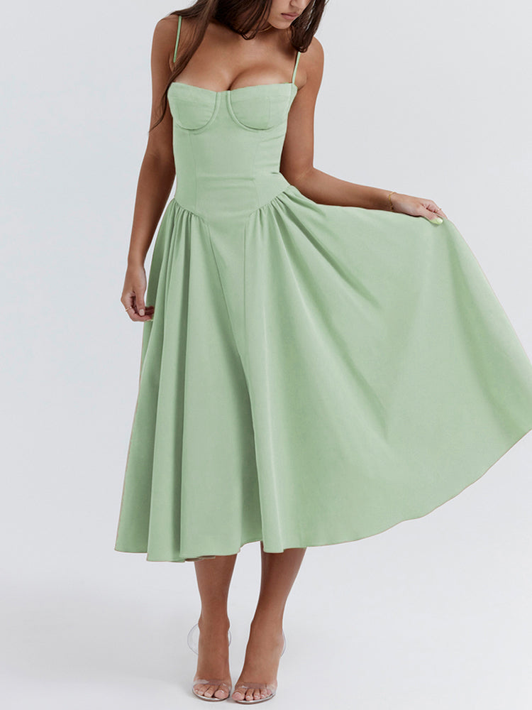 Sweetheart Neck Spaghetti Straps Volume Midi Dress