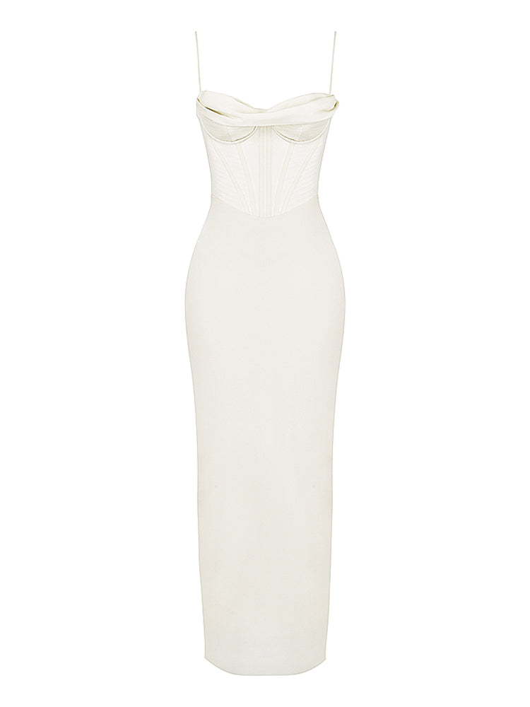 Satin Sleeveless Corset Cowl Neck Maxi Dress