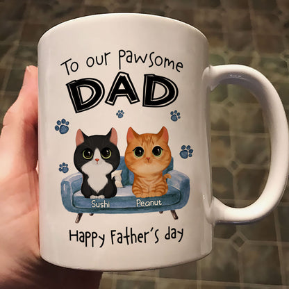 To Pawsome Dad Watercolor Cute Cat Sitting On Sofa Personalized Mug
