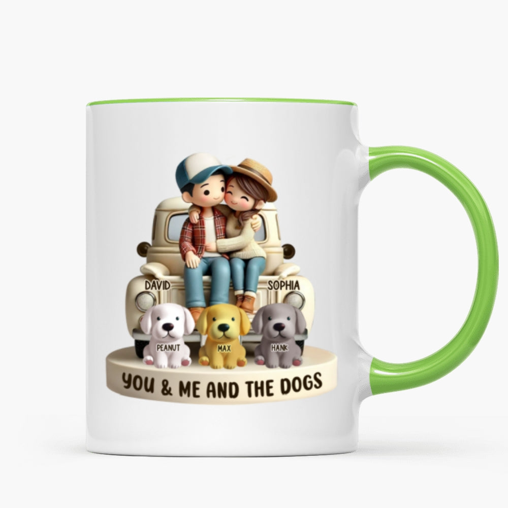 Couple On Truck You Me And The Dog Cats Personalized Mug, Heartfelt Gift For Couple, For Dog Lovers, Cat Lovers, Pet Lovers