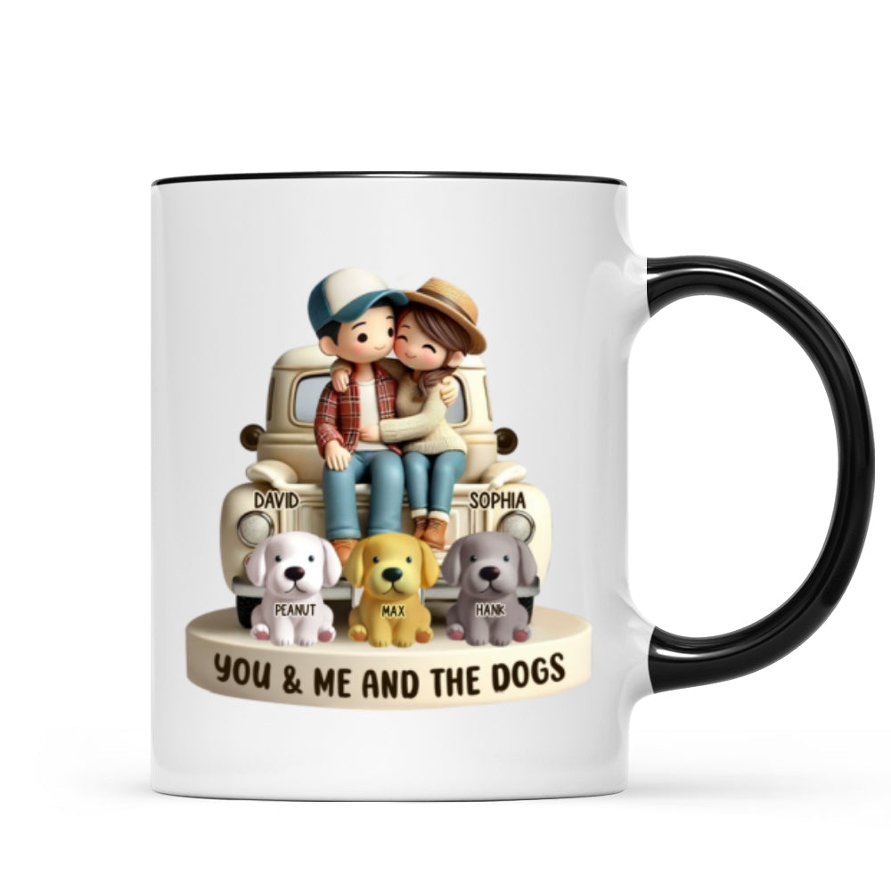 Couple On Truck You Me And The Dog Cats Personalized Mug, Heartfelt Gift For Couple, For Dog Lovers, Cat Lovers, Pet Lovers