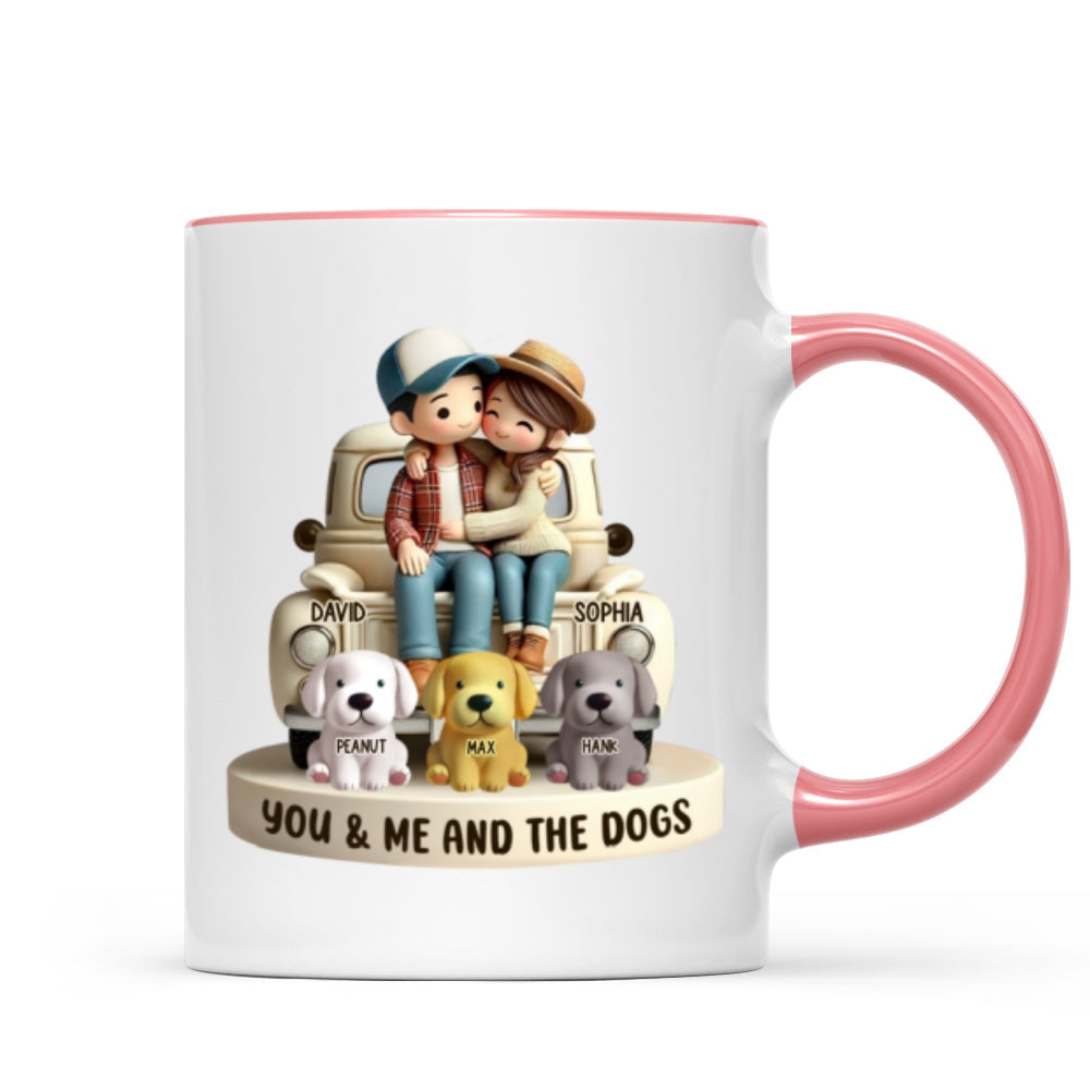 Couple On Truck You Me And The Dog Cats Personalized Mug, Heartfelt Gift For Couple, For Dog Lovers, Cat Lovers, Pet Lovers