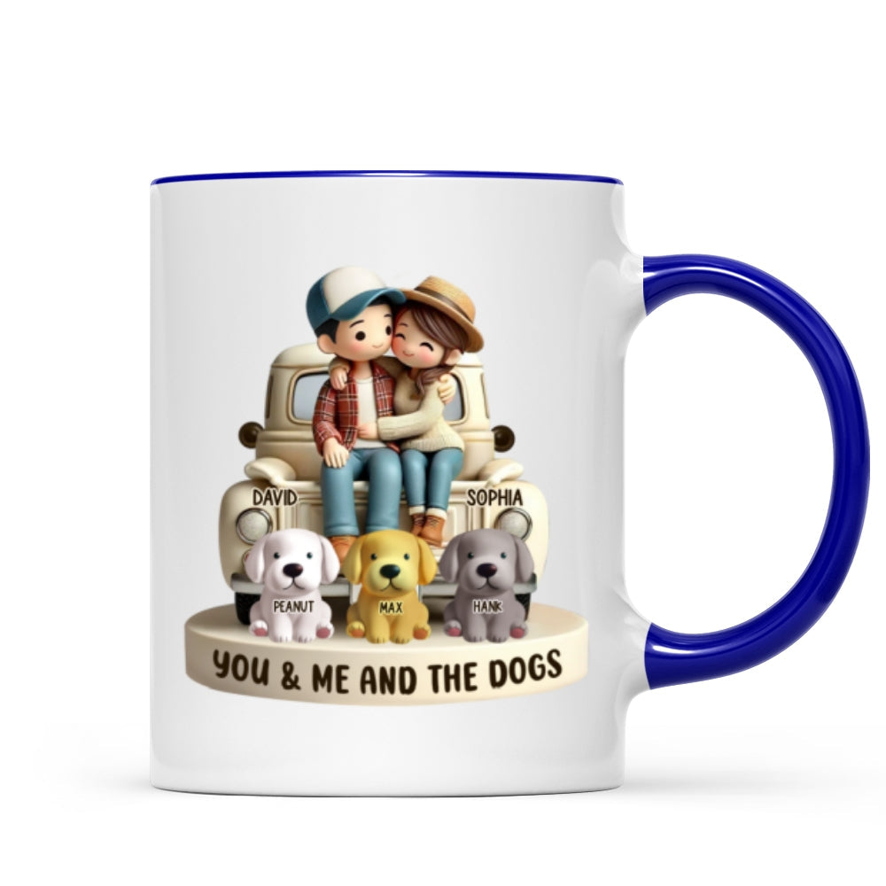 Couple On Truck You Me And The Dog Cats Personalized Mug, Heartfelt Gift For Couple, For Dog Lovers, Cat Lovers, Pet Lovers