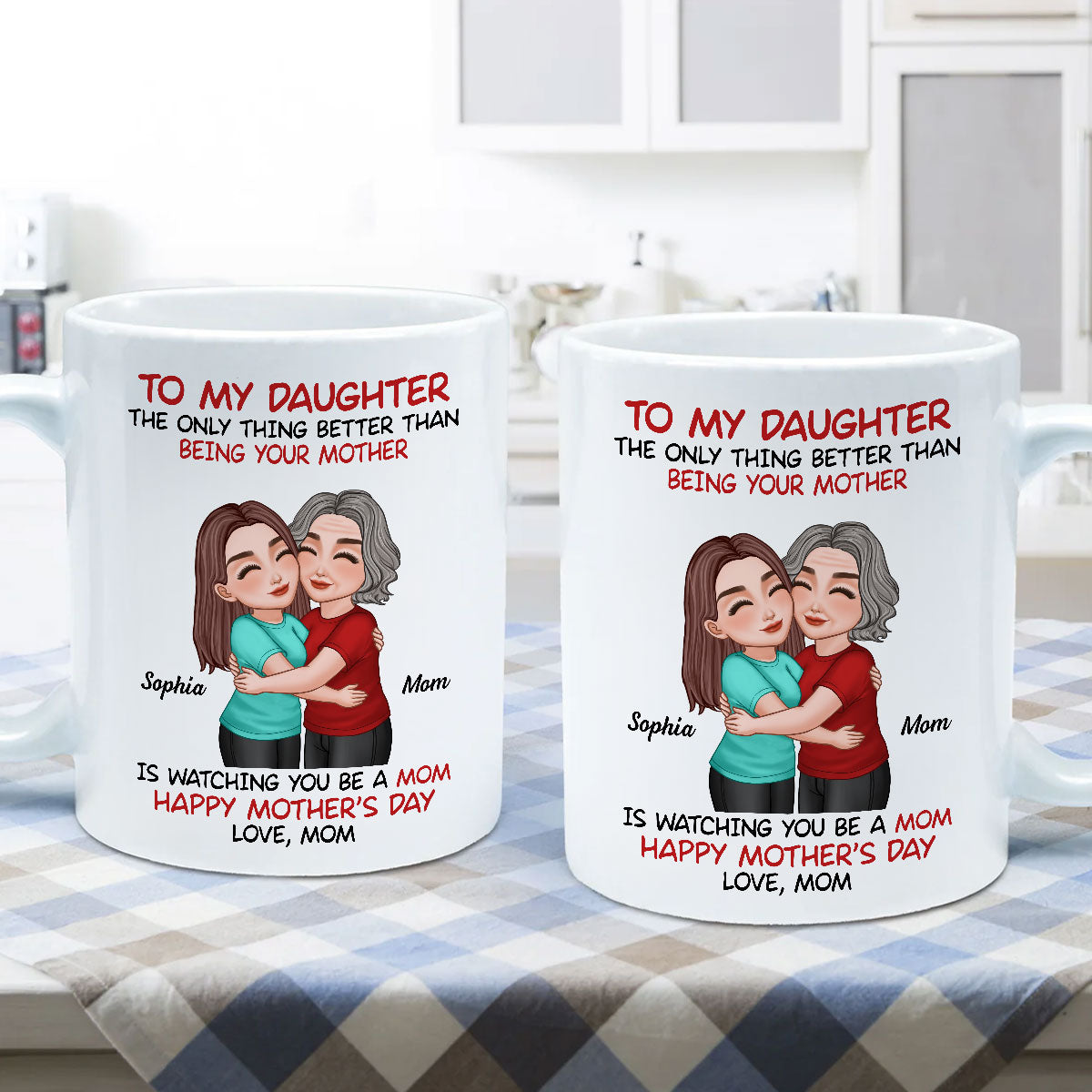 To My Daughter Happy Mother's Day Mom & Daughter Hugging Personalized Mug, Heartfelt 2025 Gift For Daughter