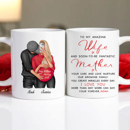 Personalized Pregnant Wife Mug, Hugging Couple, Expecting From Husband Gift, Mom To Be Vday Gift, Romantic Pregnancy Gift