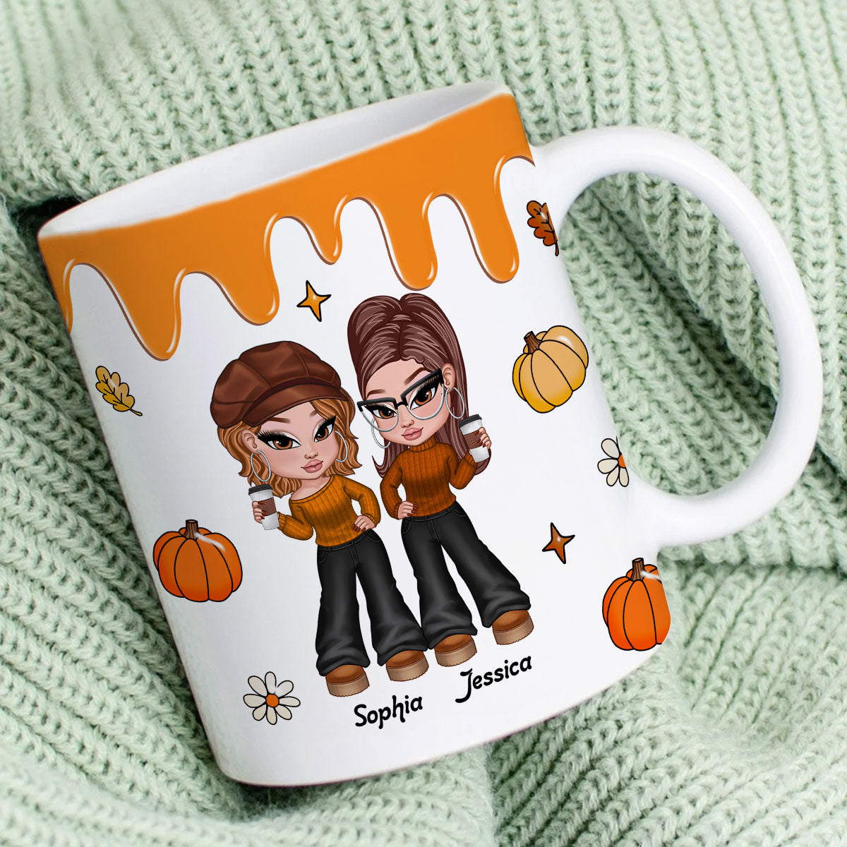 Y2K Besties Sisters Fall Season Pumpkin Spice Latte 3D Printed Personalized AOP Mug