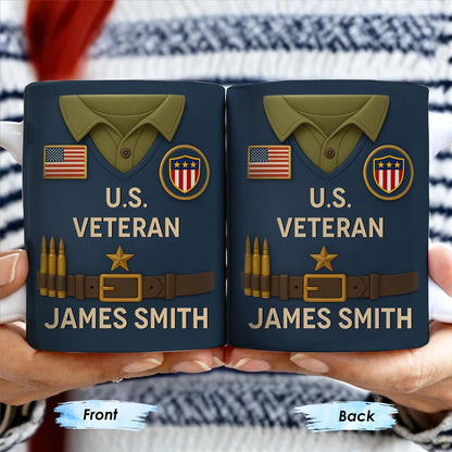 U.S. Veteran, Military Uniform, American Flag And Military Badges - Personalized Custom Coffee Mug - OFC002_MG