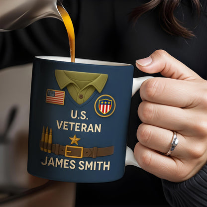 U.S. Veteran, Military Uniform, American Flag And Military Badges - Personalized Custom Coffee Mug - OFC002_MG