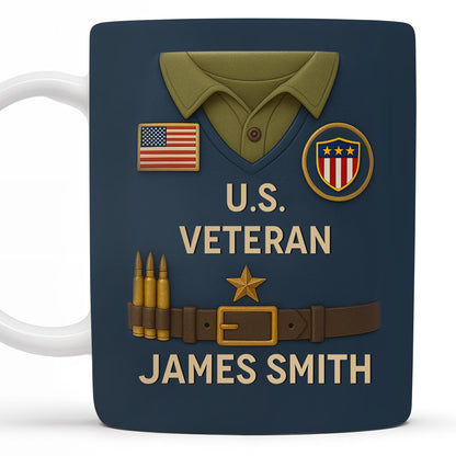 U.S. Veteran, Military Uniform, American Flag And Military Badges - Personalized Custom Coffee Mug - OFC002_MG