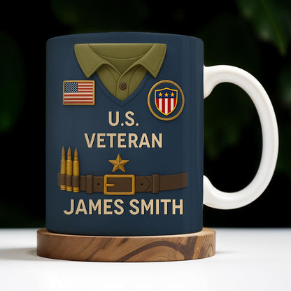 U.S. Veteran, Military Uniform, American Flag And Military Badges - Personalized Custom Coffee Mug - OFC002_MG
