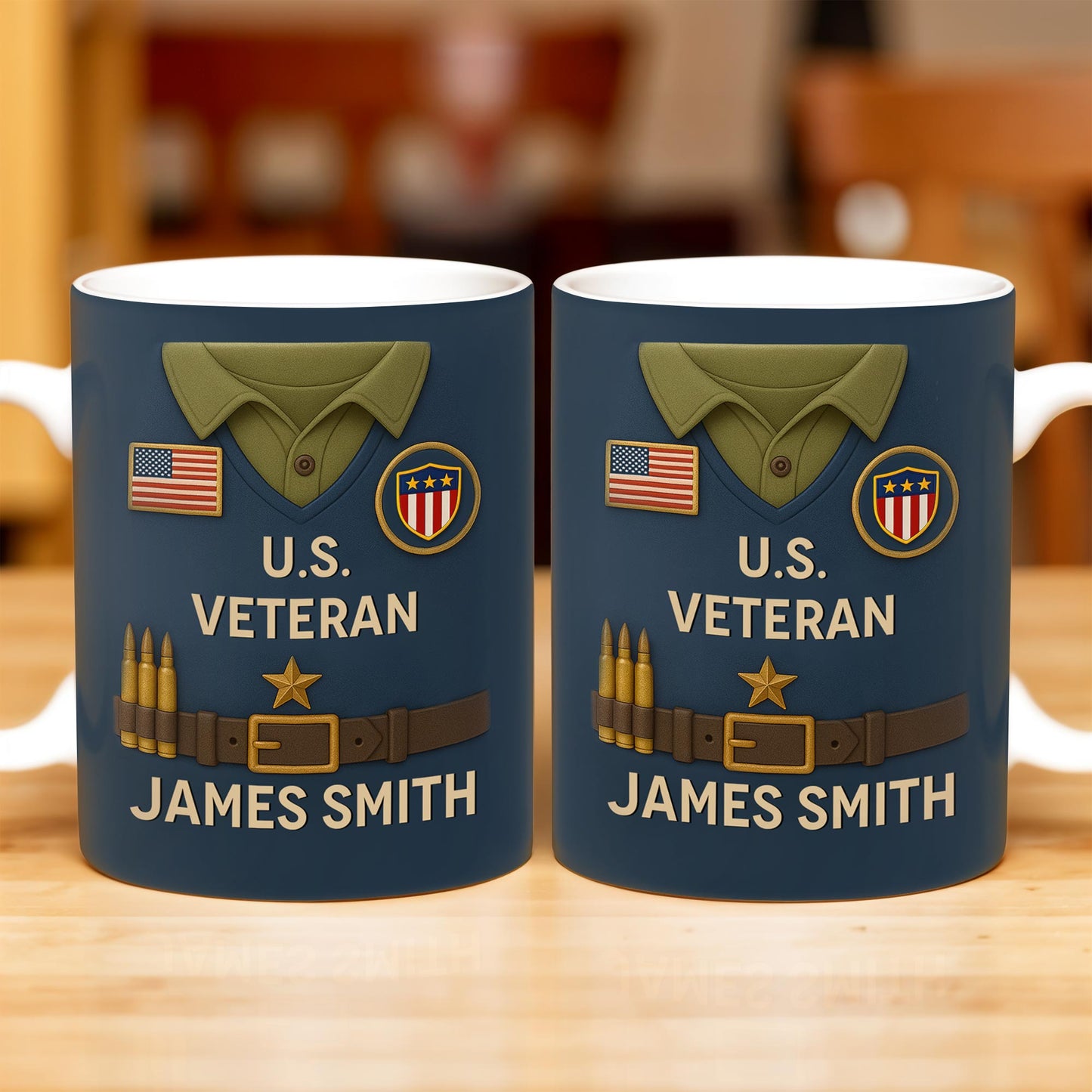 U.S. Veteran, Military Uniform, American Flag And Military Badges - Personalized Custom Coffee Mug - OFC002_MG