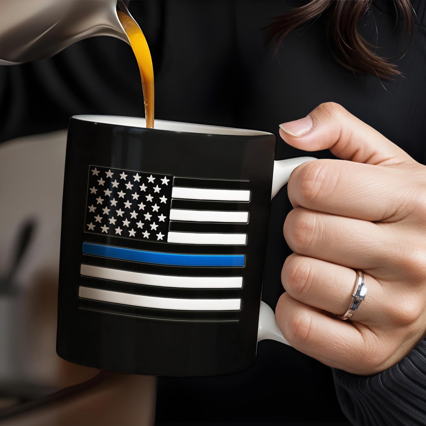 I Can't Fix Stupid But I Can Cuff It, Handcuffs and Thin Blue Line Flag - Personalized Custom Coffee Mug - OFC017_MG