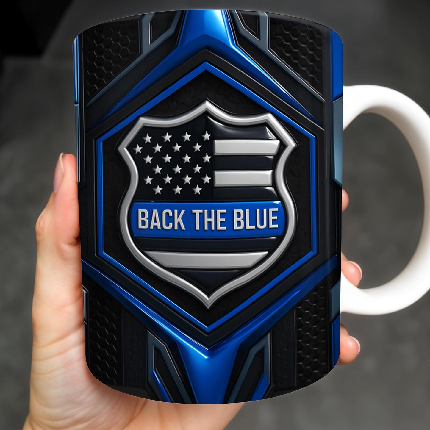 Back The Blue, Shield and Stars - Personalized Custom Coffee Mug - OFC018_MG