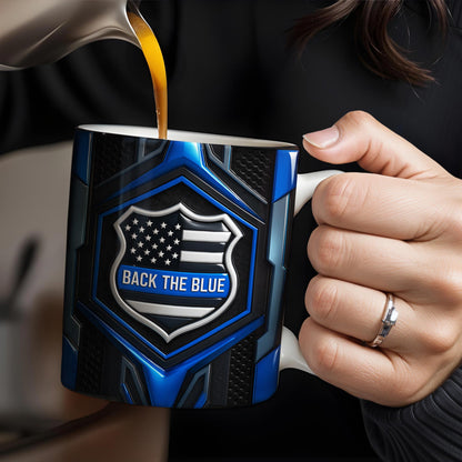 Back The Blue, Shield and Stars - Personalized Custom Coffee Mug - OFC018_MG