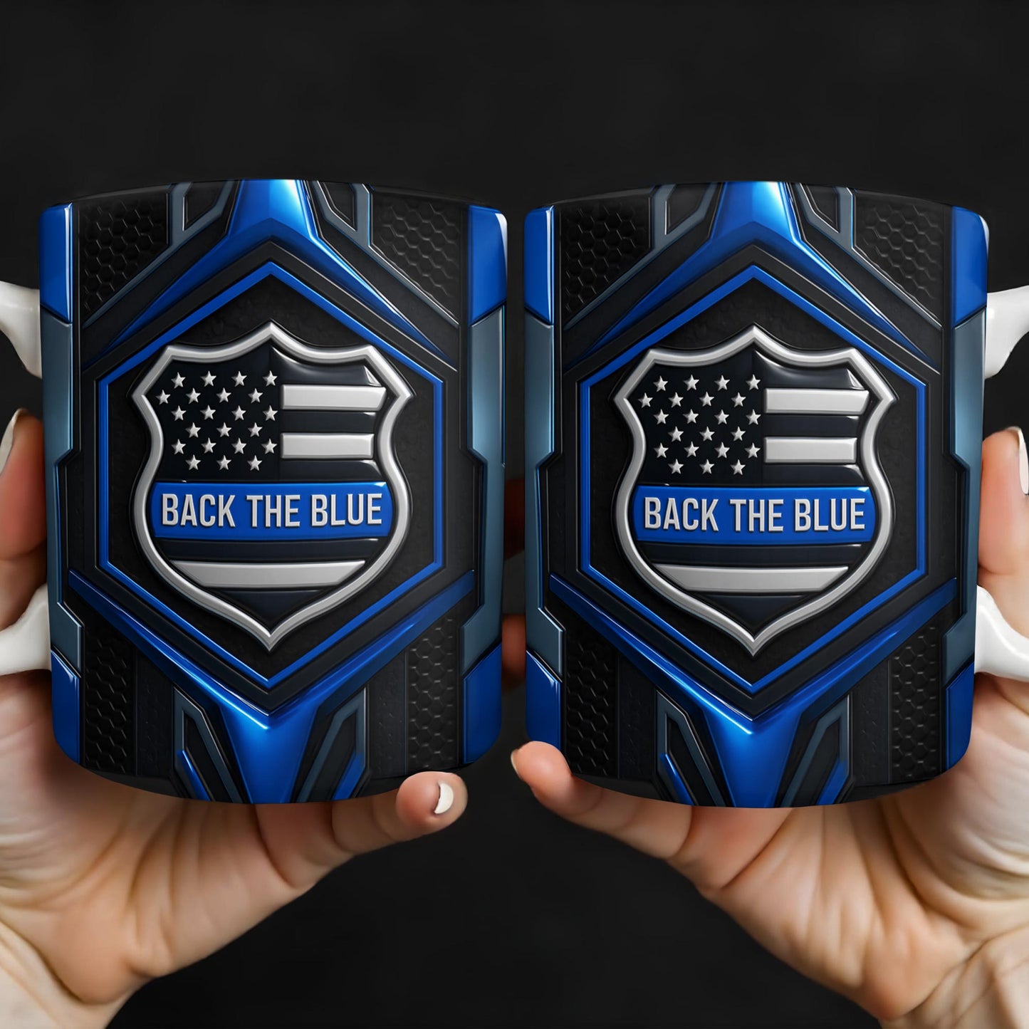 Back The Blue, Shield and Stars - Personalized Custom Coffee Mug - OFC018_MG