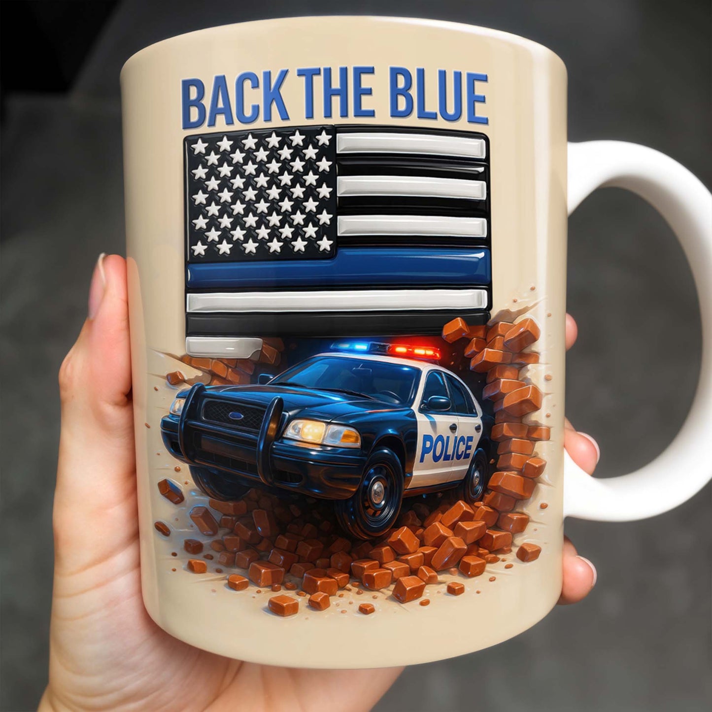 Back The Blue, Police Car and American Flag - Personalized Custom Coffee Mug - OFC019_MG