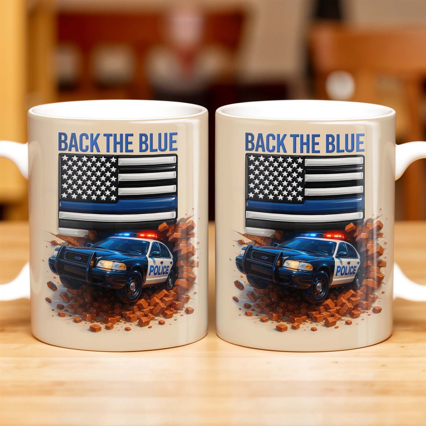 Back The Blue, Police Car and American Flag - Personalized Custom Coffee Mug - OFC019_MG