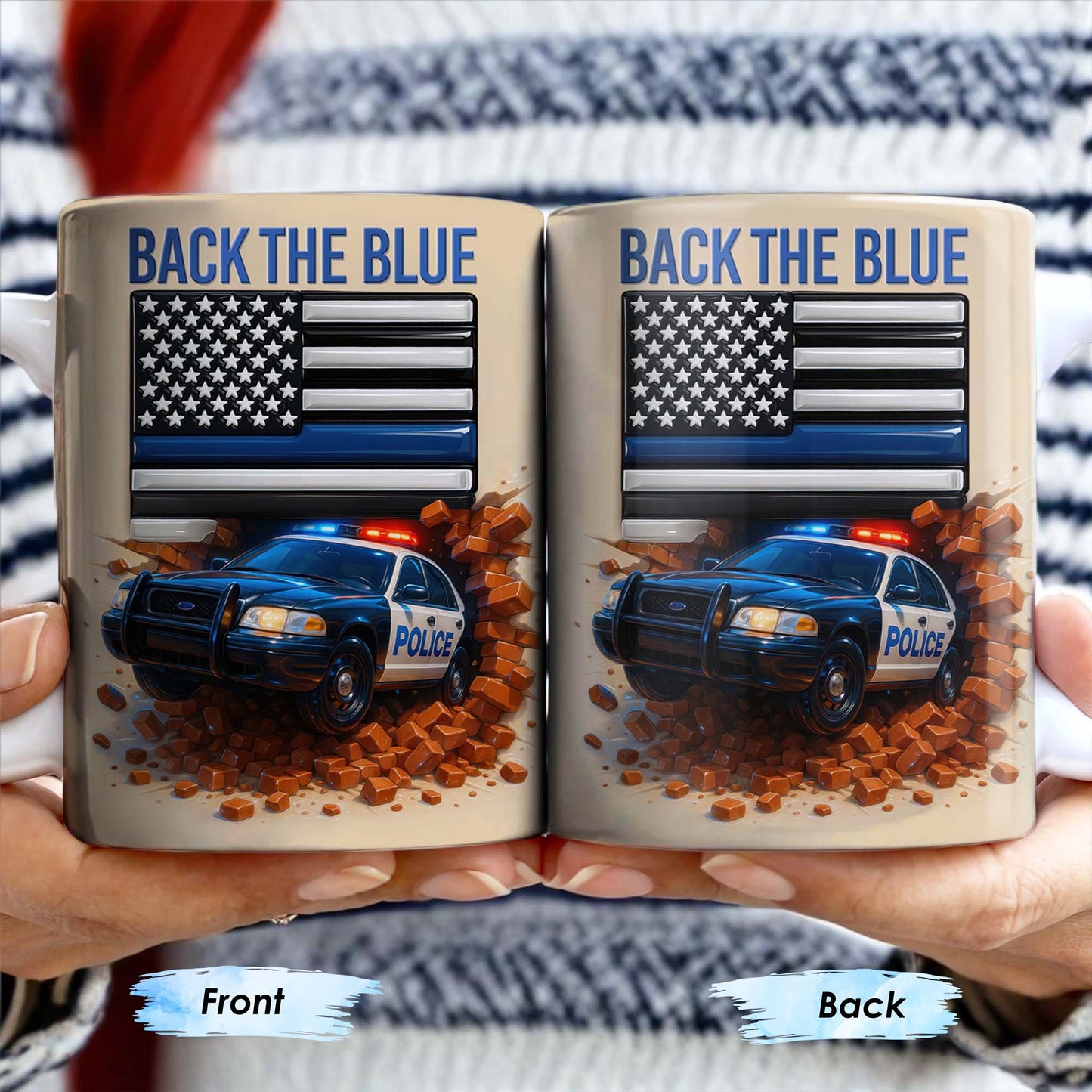 Back The Blue, Police Car and American Flag - Personalized Custom Coffee Mug - OFC019_MG