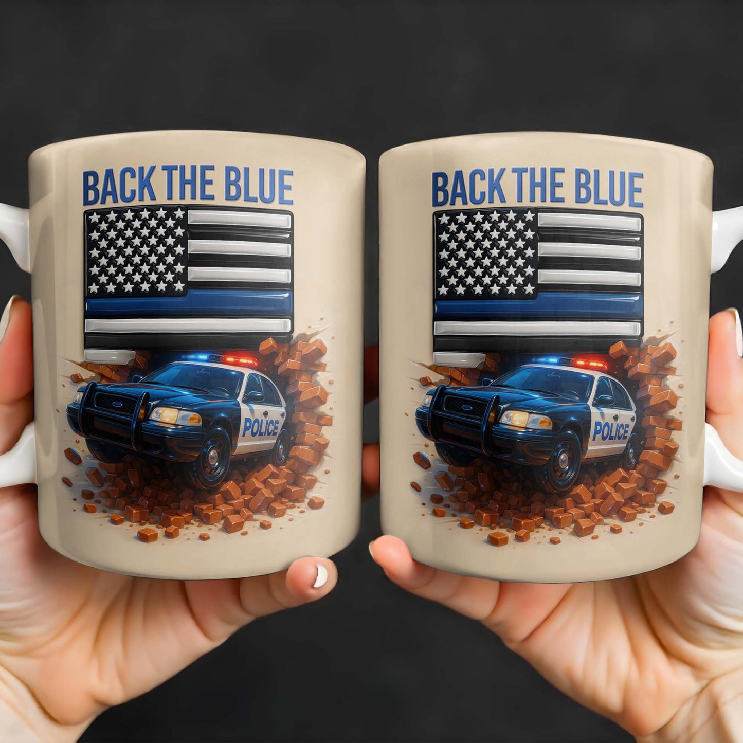 Back The Blue, Police Car and American Flag - Personalized Custom Coffee Mug - OFC019_MG