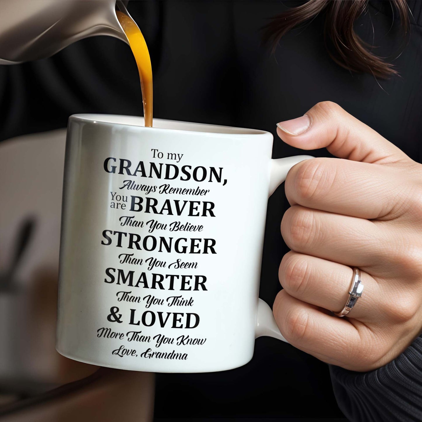 To My Grandson, Always Remember You Are Braver Than You Believe - Personalized Custom Coffee Mug - OFC022_MG