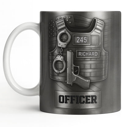 Officer, Badge, Handcuffs, And Gun - Personalized Custom Coffee Mug - OFC025_MG