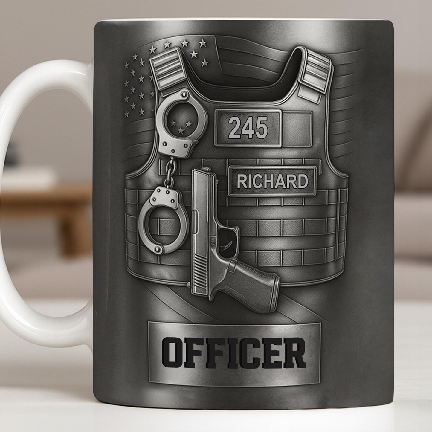Officer, Badge, Handcuffs, And Gun - Personalized Custom Coffee Mug - OFC025_MG