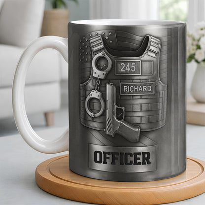 Officer, Badge, Handcuffs, And Gun - Personalized Custom Coffee Mug - OFC025_MG