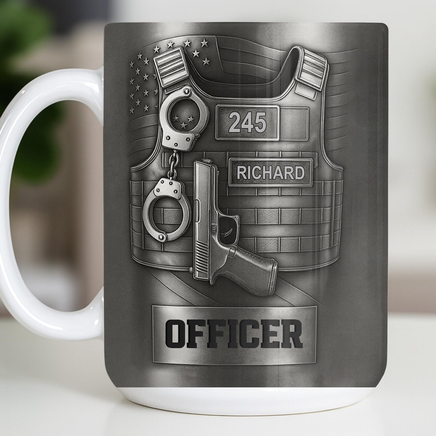 Officer, Badge, Handcuffs, And Gun - Personalized Custom Coffee Mug - OFC025_MG