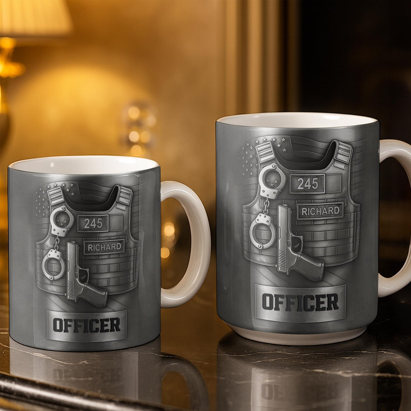 Officer, Badge, Handcuffs, And Gun - Personalized Custom Coffee Mug - OFC025_MG