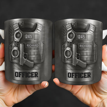 Officer, Badge, Handcuffs, And Gun - Personalized Custom Coffee Mug - OFC025_MG